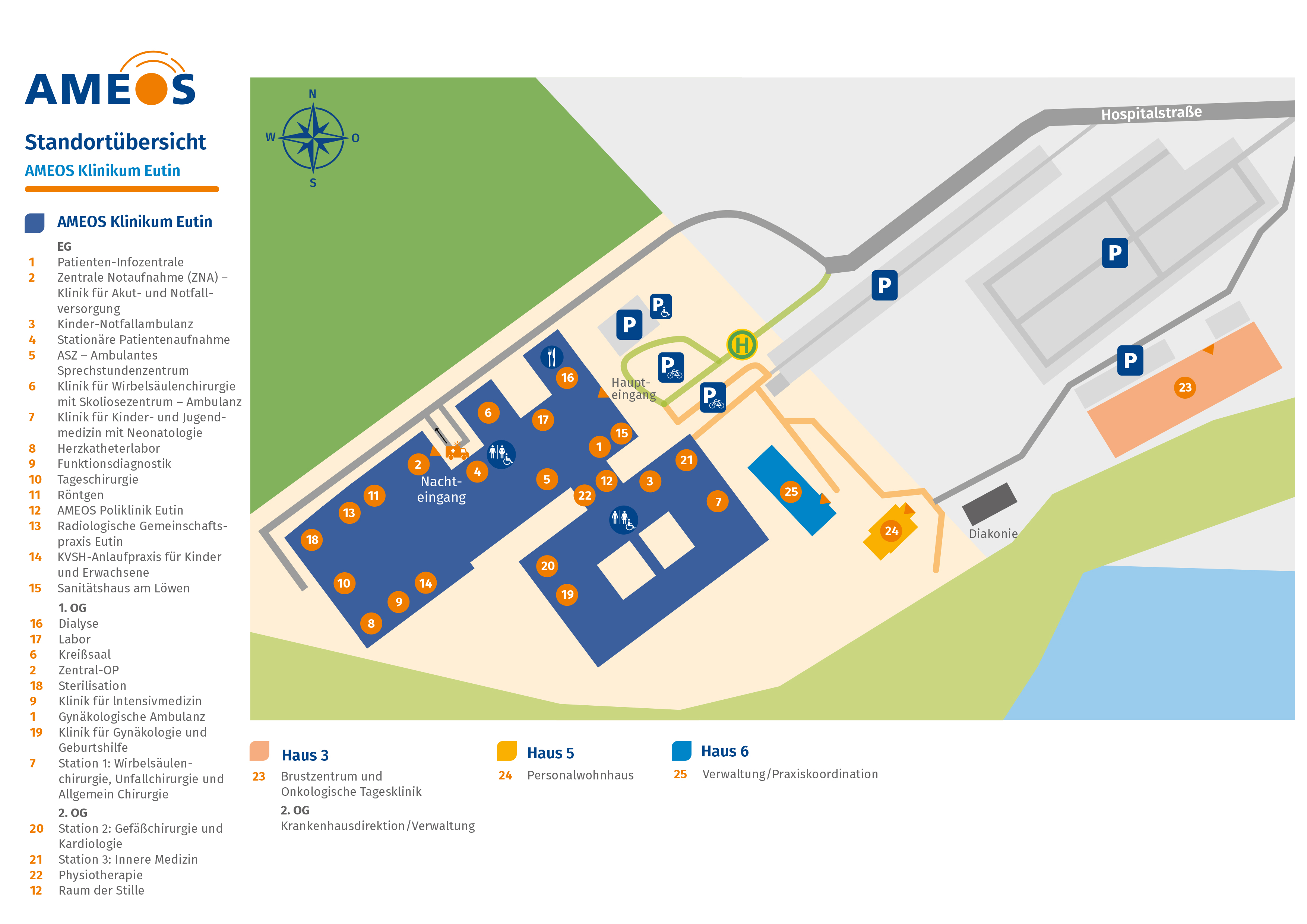 Hier ist ein Lageplan des AMEOS Klinikums Eutin abgebildet
