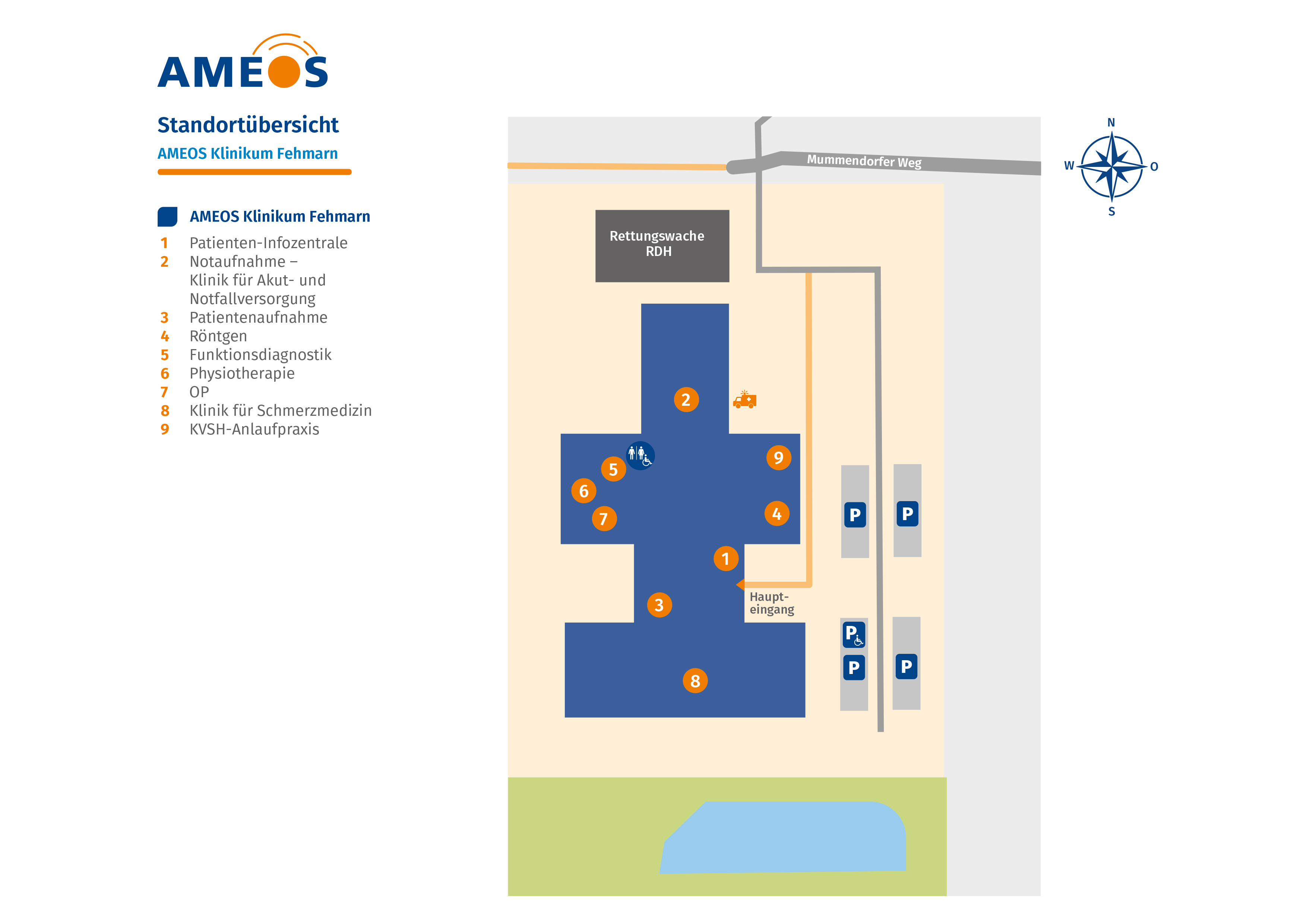 Hier ist ein Lageplan des AMEOS Klinikum Fehmarn abgebildet