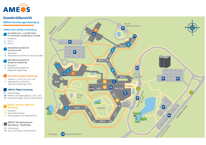 Ein Lageplan der die AMEOS Einrichtungen Ratzeburg zeigt.