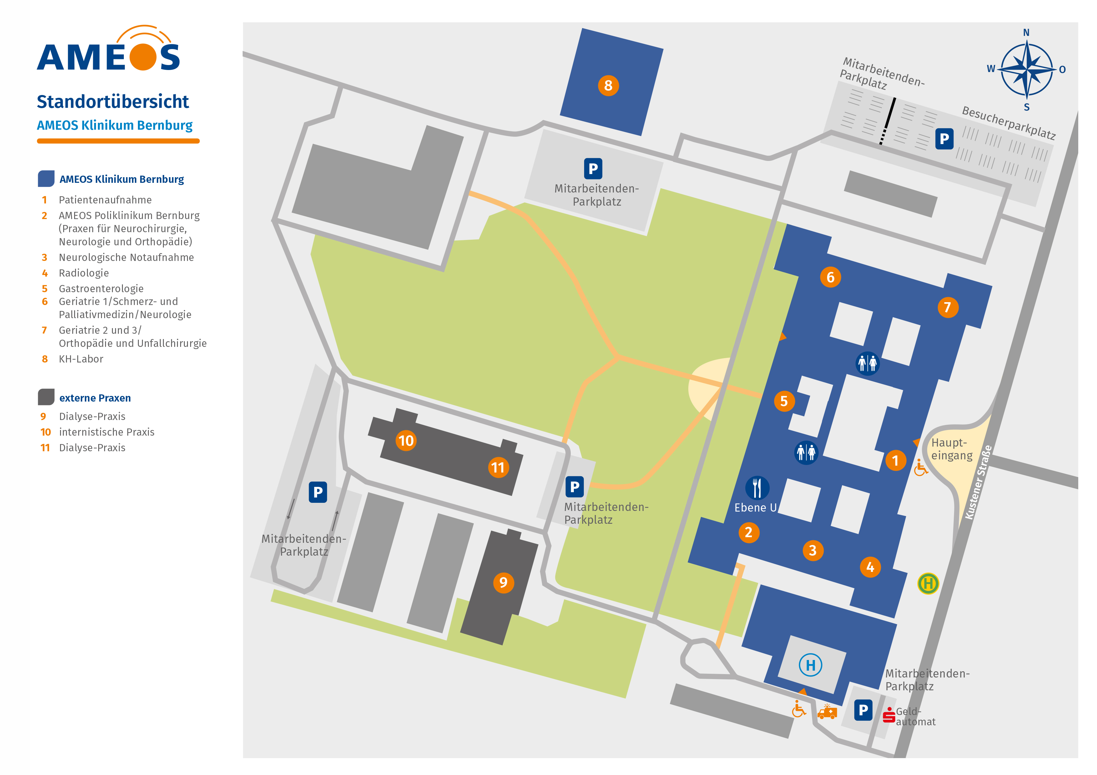 Hier sehen wir einen Lageplan vom AMEOS Klinikum Bernburg